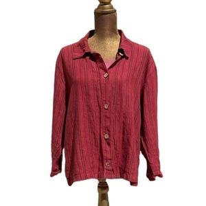 Habitat Red Striped Long Sleeve Linen Blouse Size M/L